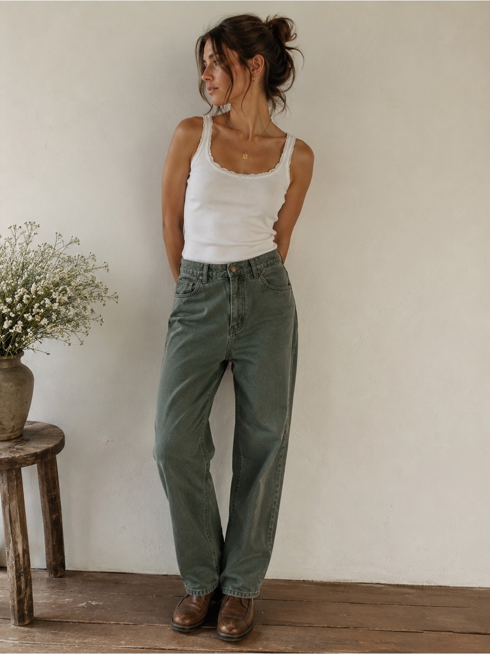 Vintage Bill Blass Easy Fit High-Waist Mom Style Jeans Olive Green size 10P